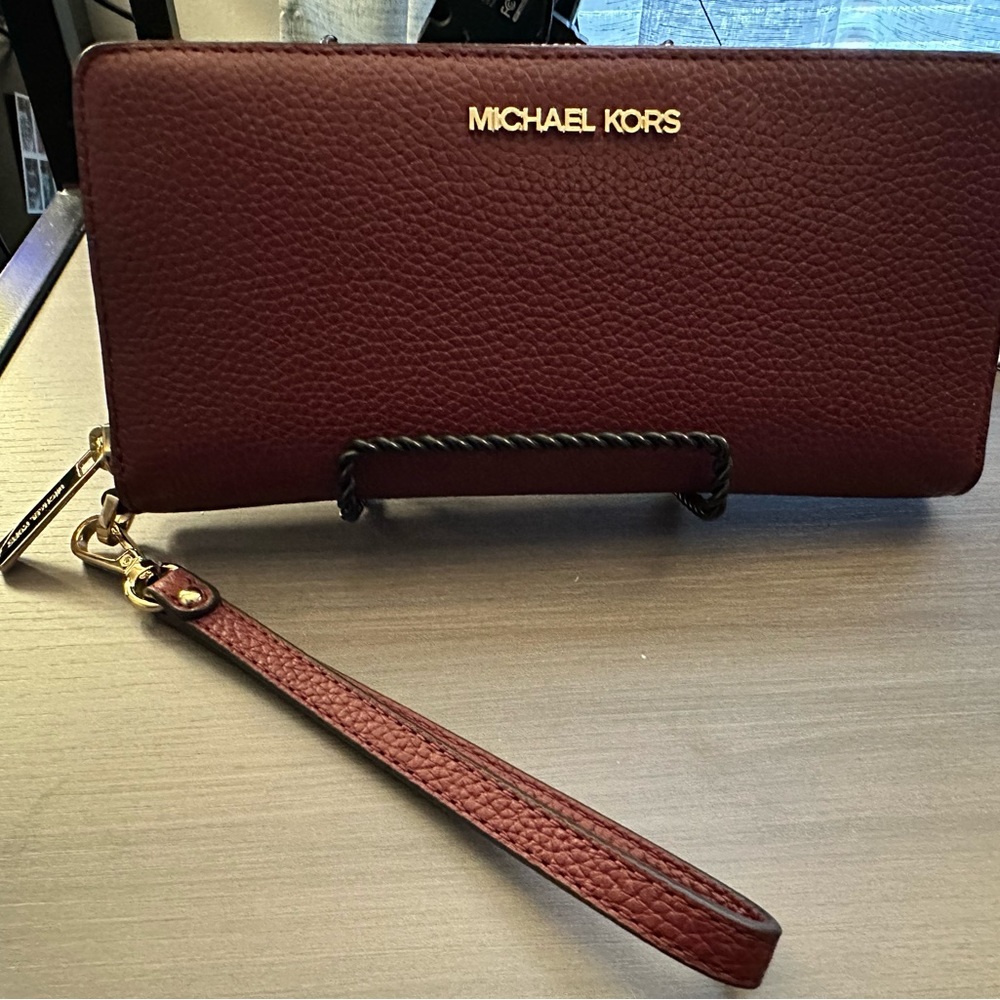 Michael Kors Pebbled Large Continental Zip Around Wallet - Dark Cherry